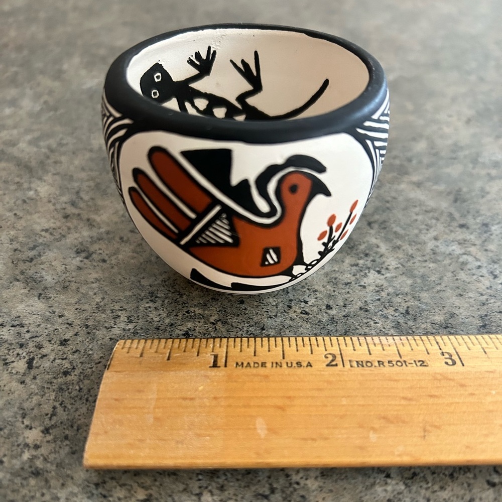 🏺 [Acoma] Polychrome Clay Pot with Rooster & Butterfly, Small, by M. Miller, EUC